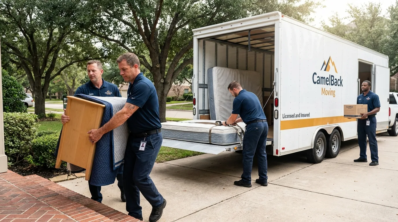 Crew loading residential truck for cross-state move from Nipomo, CA