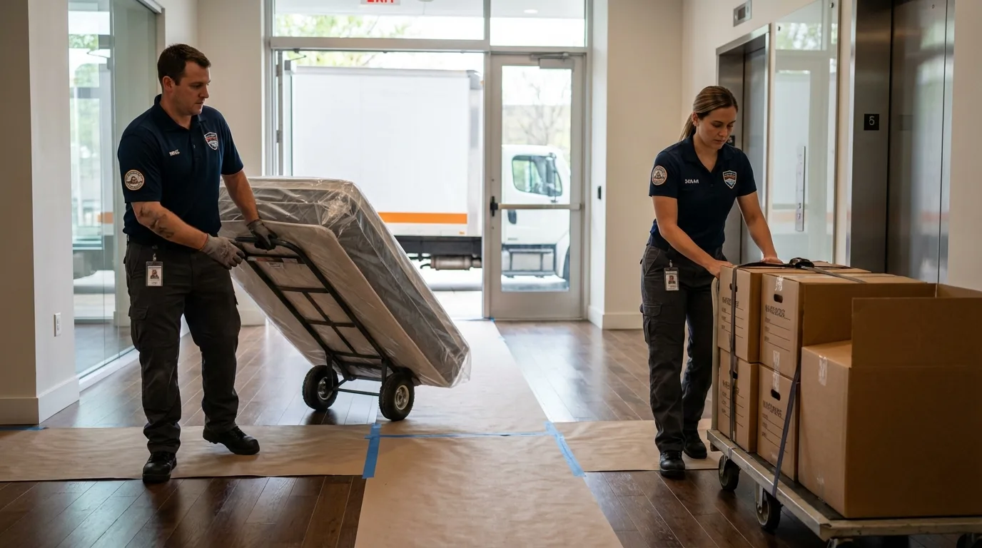 Professional apartment movers loading elevator in Nipomo, CA